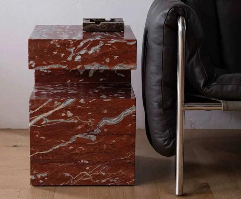Gleaming Red Marble Expert Crafted Living Room Side Table