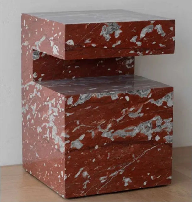 Gleaming Red Marble Expert Crafted Living Room Side Table