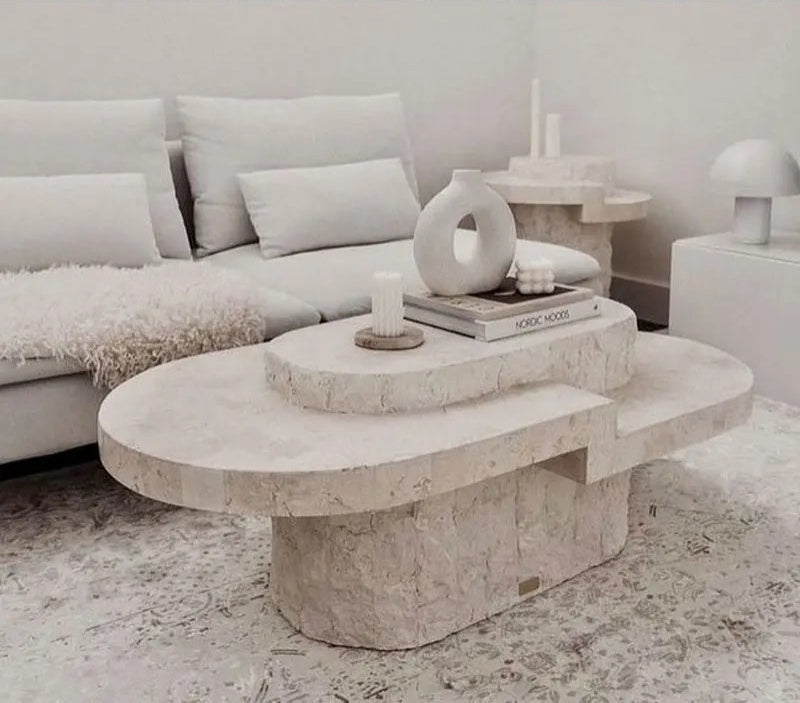 Elegant Travertine Italian Handcrafted Coffee Table