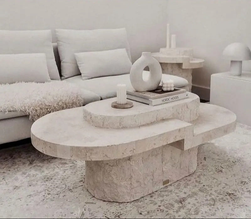 Elegant Travertine Italian Handcrafted Coffee Table