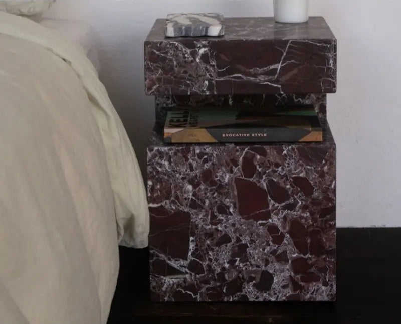 Elegant Luxurious Crimson Marble Rich Veined Side Table
