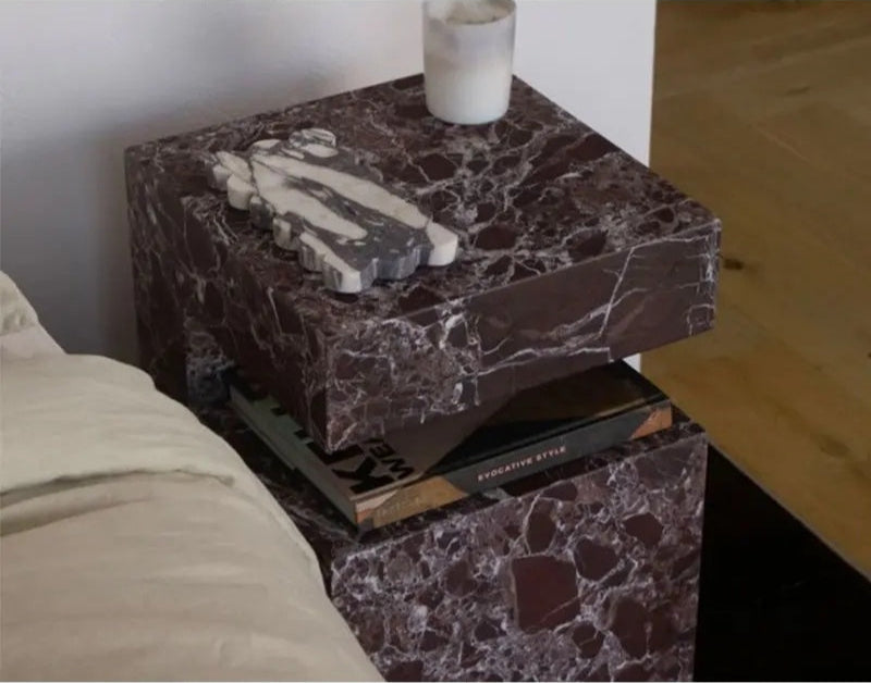 Elegant Luxurious Crimson Marble Rich Veined Side Table