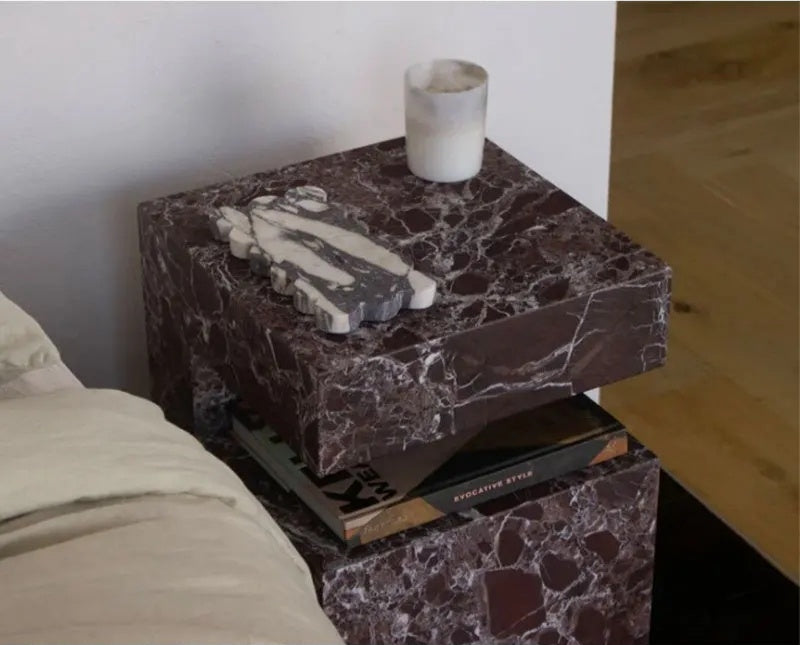 Elegant Luxurious Crimson Marble Rich Veined Side Table