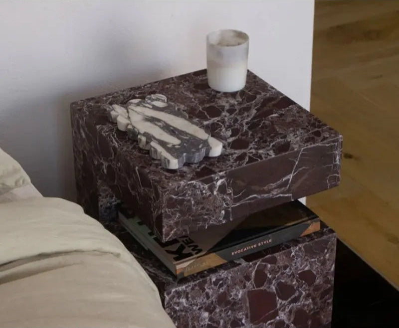 Elegant Luxurious Crimson Marble Rich Veined Side Table
