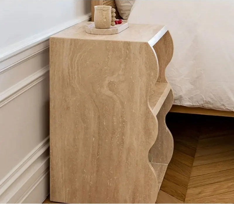 Elegant Wavy Travertine Stone Rice White Eco Friendly Table