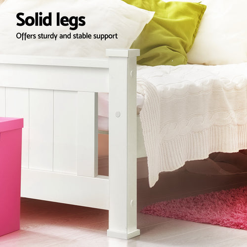 Artiss Bed Frame Single Size Wooden with 2 Drawers White RIO