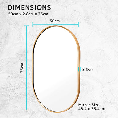 Wall Mirror Oval Aluminum Frame Bathroom 50x75cm GOLD