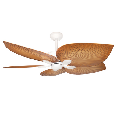 White/Brown 5 Blade Tropical AC Ceiling Fan & Wall Control