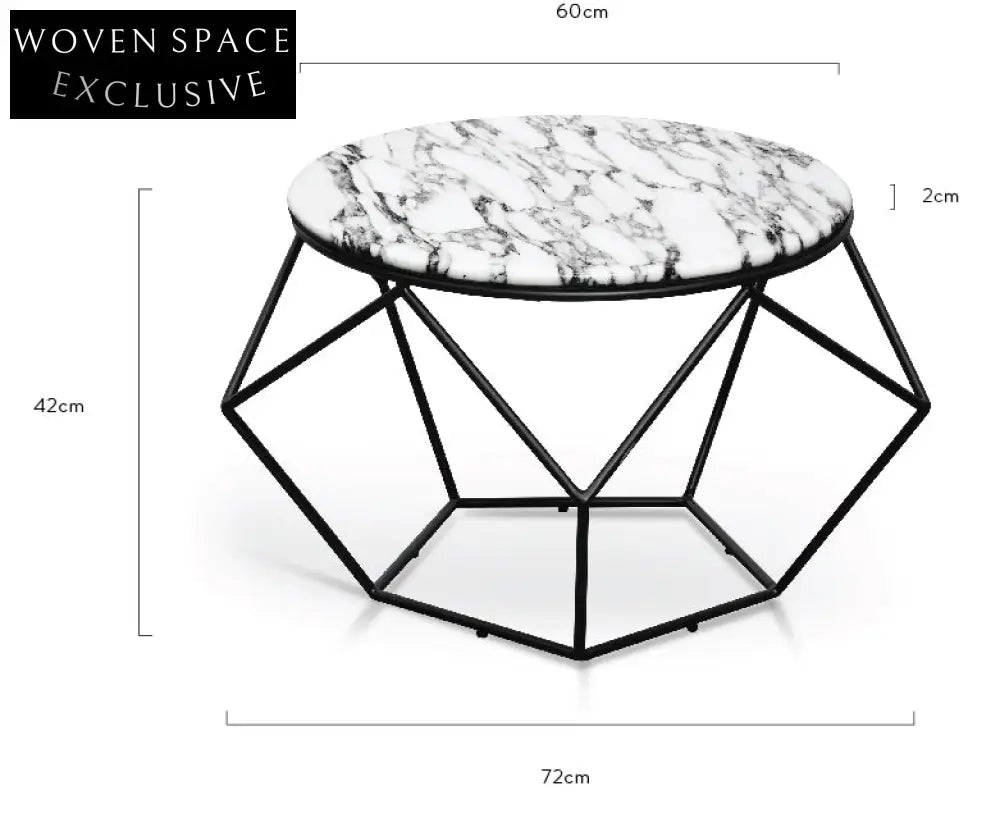 Aariyah 72cm Marble Coffee Table - Matt Black Base Coffee Tables