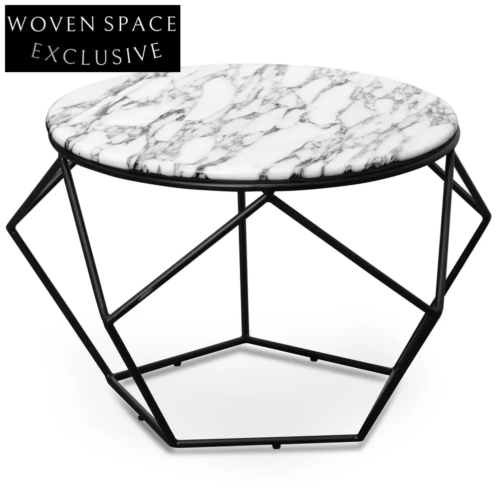 Aariyah 72cm Marble Coffee Table  - Matt Black Base