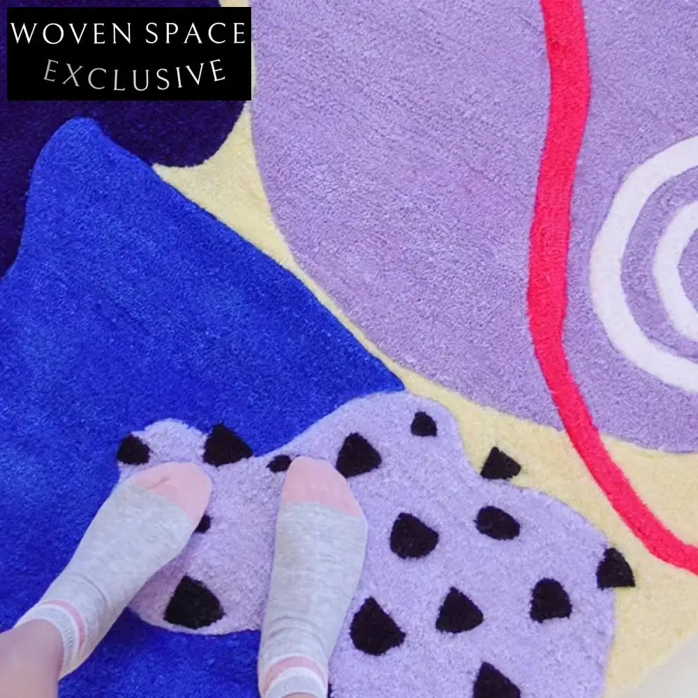 Abstract Blue Polyester Thickened Circular Mat for Girls' Bedroom Dressing Table