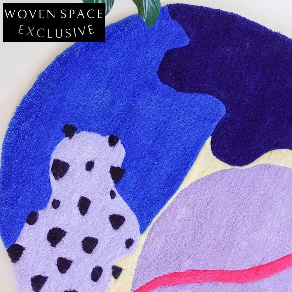 Abstract Blue Polyester Thickened Circular Mat for Girls' Bedroom Dressing Table