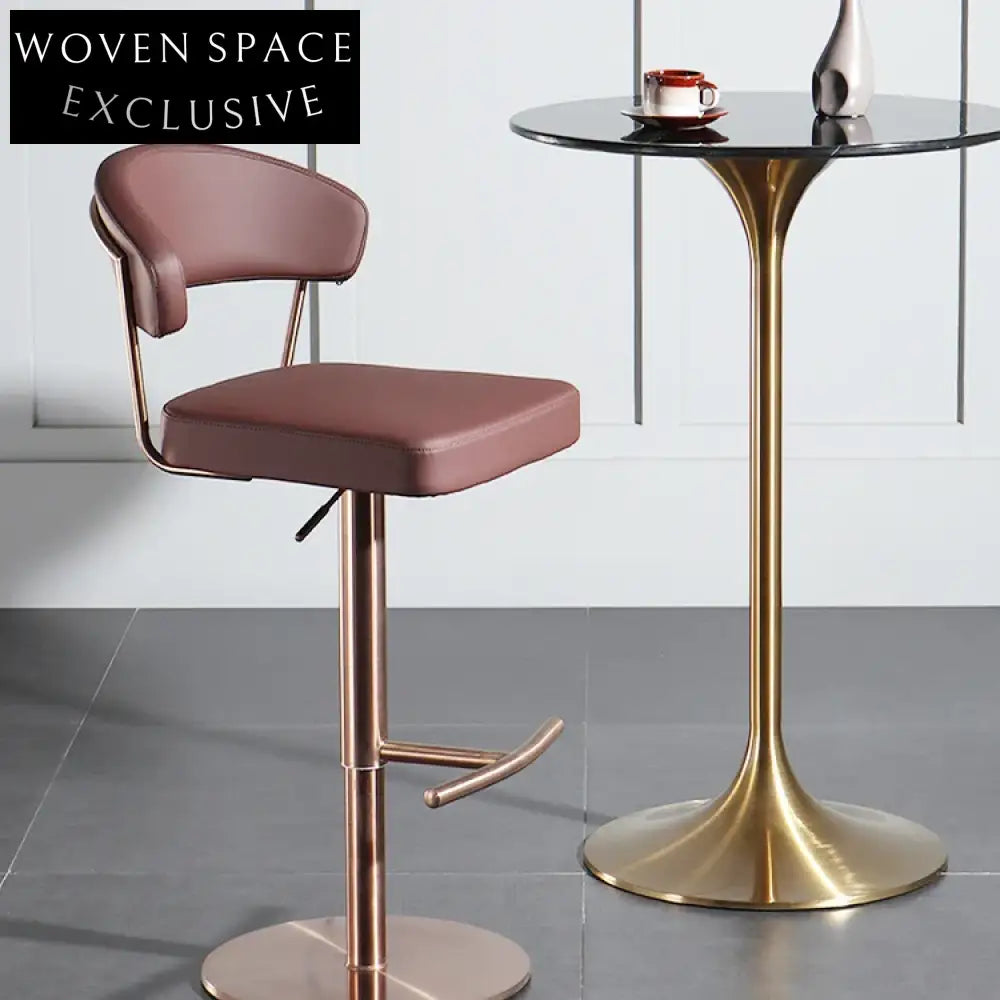 Adjustable Height Modern Gold Metal PU Leather Italian Bar Stool