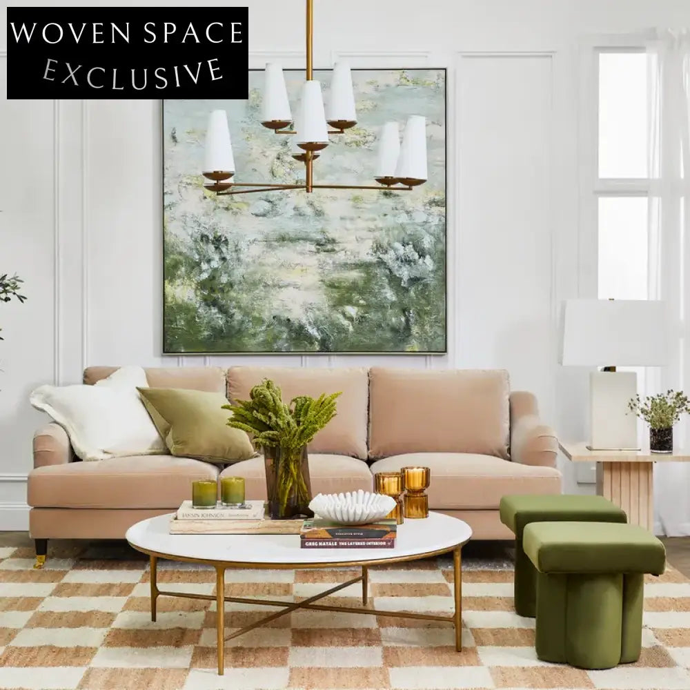 Aerin 3 Seater Sofa - Taupe Velvet Stool