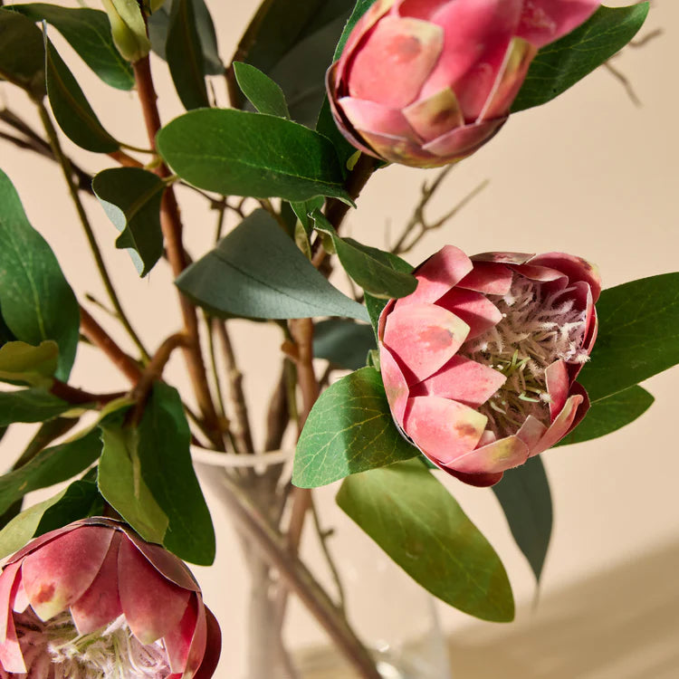 Faux Protea Eucalyptus Mix Arrangement - Alana Vase