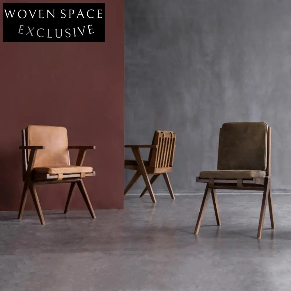 Alaric Solid Wood Leather Dining Single Chair Caramel Leather / No armrests / Shipping June-July