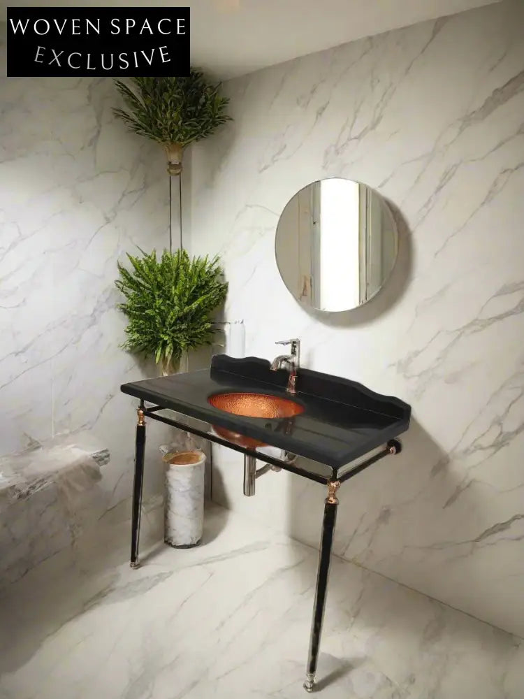 Alessia Retro Bracket Basin with Marble Countertop Copper Basin Double leg support set