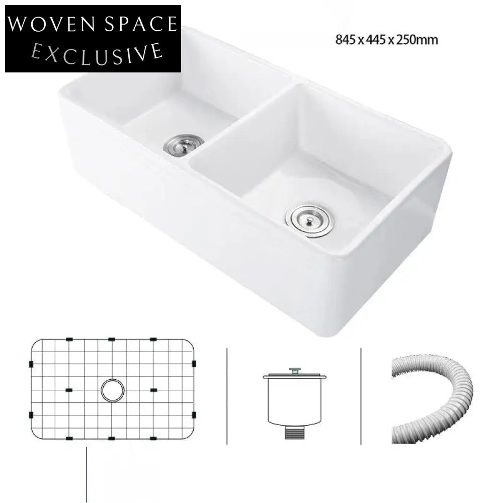 Alessio Villa Refractory Clay Farmhouse Sink Right-Angle Design