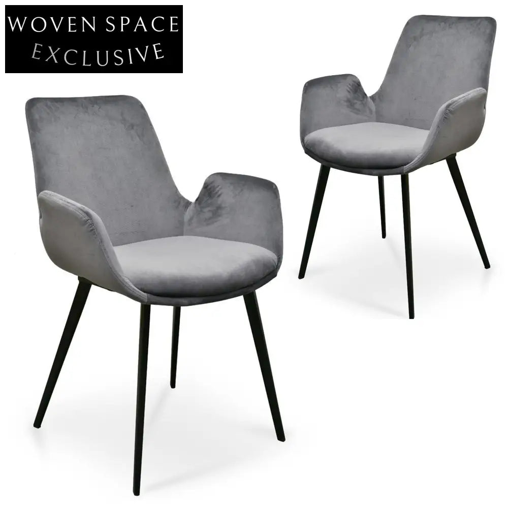 Alice Dark Grey Velvet Dining Chair - (Set of 2)