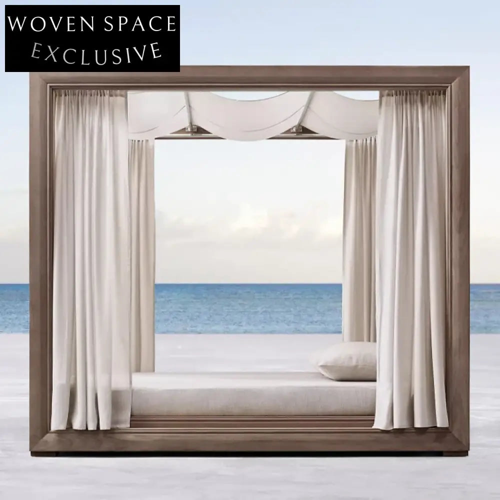 All-Weather Teak Wood Outdoor Daybed with Canopy for Garden Lounger