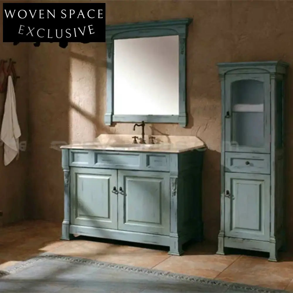 Allison American retro bathroom cabinet (American retro blue) side cabinet 1.5 meters high 40 width 35 thickness