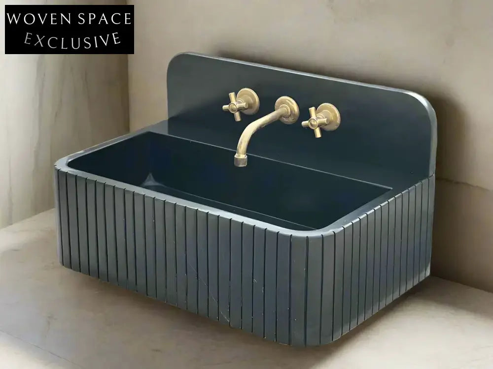 Amadeo Black Nero marquina backsplash sink ribbed Wash basin