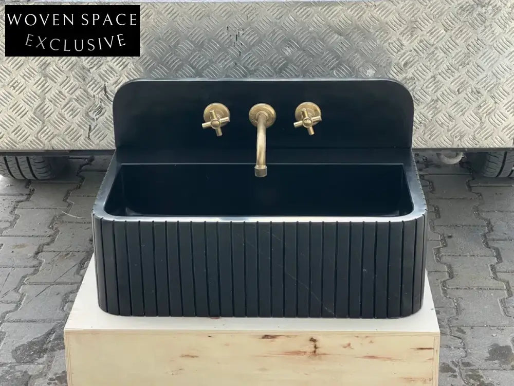 Amadeo Black Nero marquina backsplash sink ribbed Wash basin