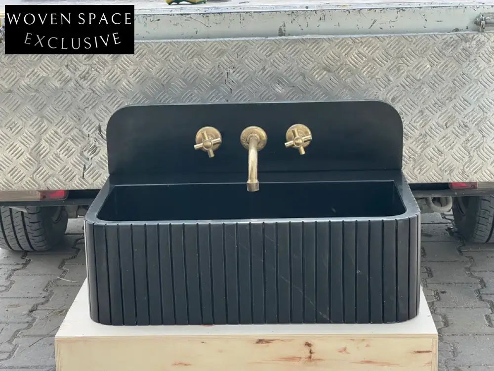 Amadeo Black Nero marquina backsplash sink ribbed Wash basin