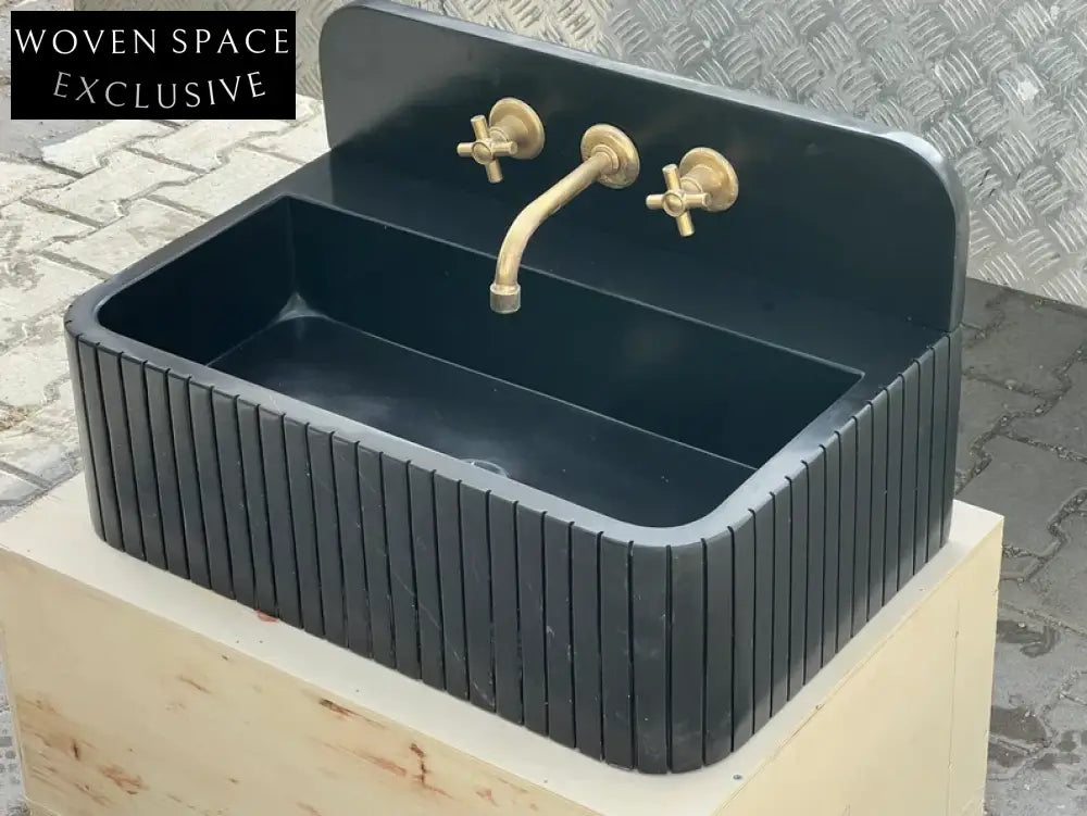 Amadeo Black Nero marquina backsplash sink ribbed Wash basin