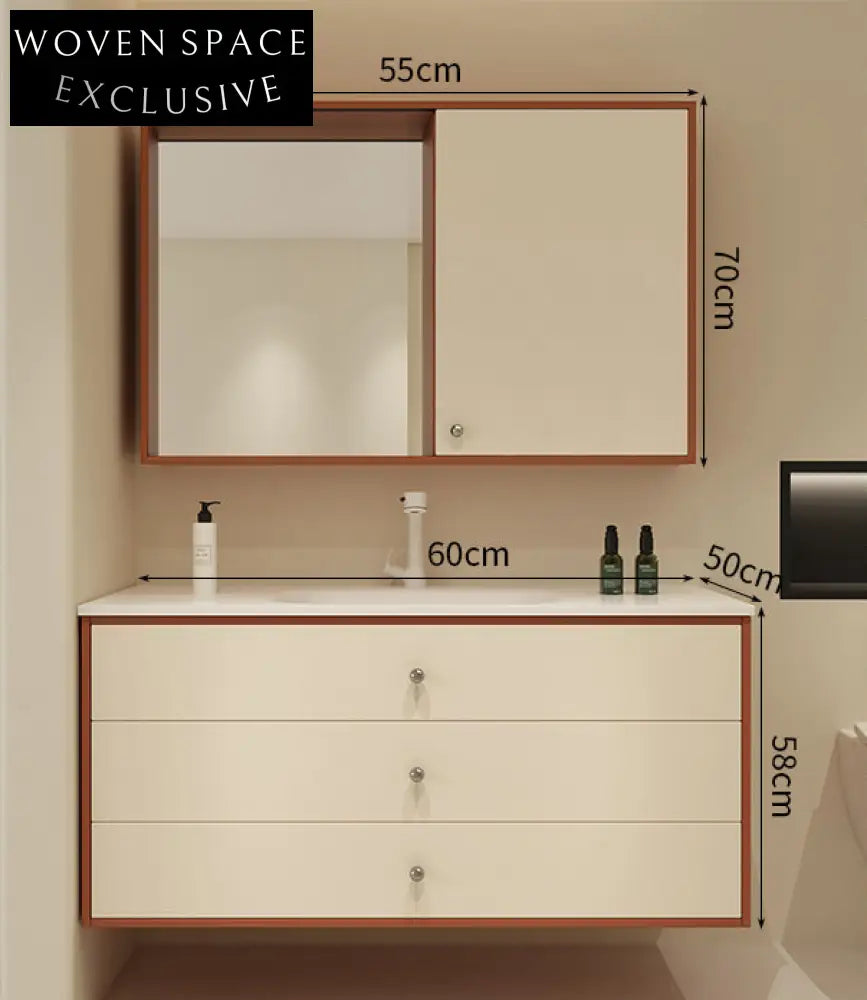 Amara Antique Bathroom Cabinet with Basin 60CM sliding mirror cabinet [ceramic integrated basin] oak paint free