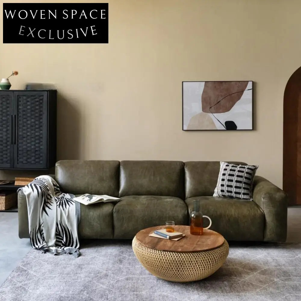 Ambra Vintage Style Leather Living Room Sofa