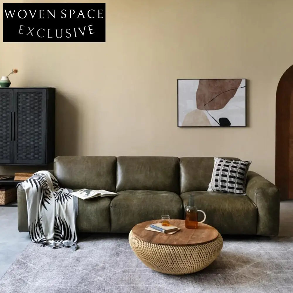 Ambra Vintage Style Leather Living Room Sofa