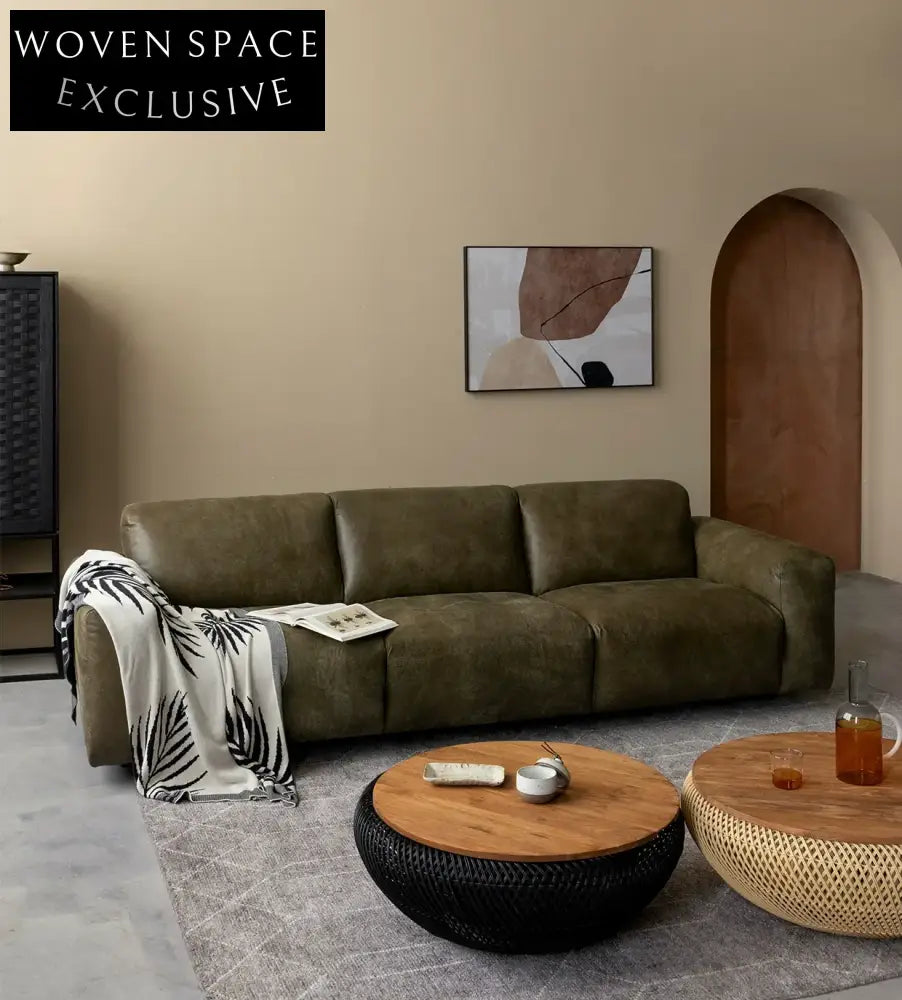 Ambra Vintage Style Leather Living Room Sofa