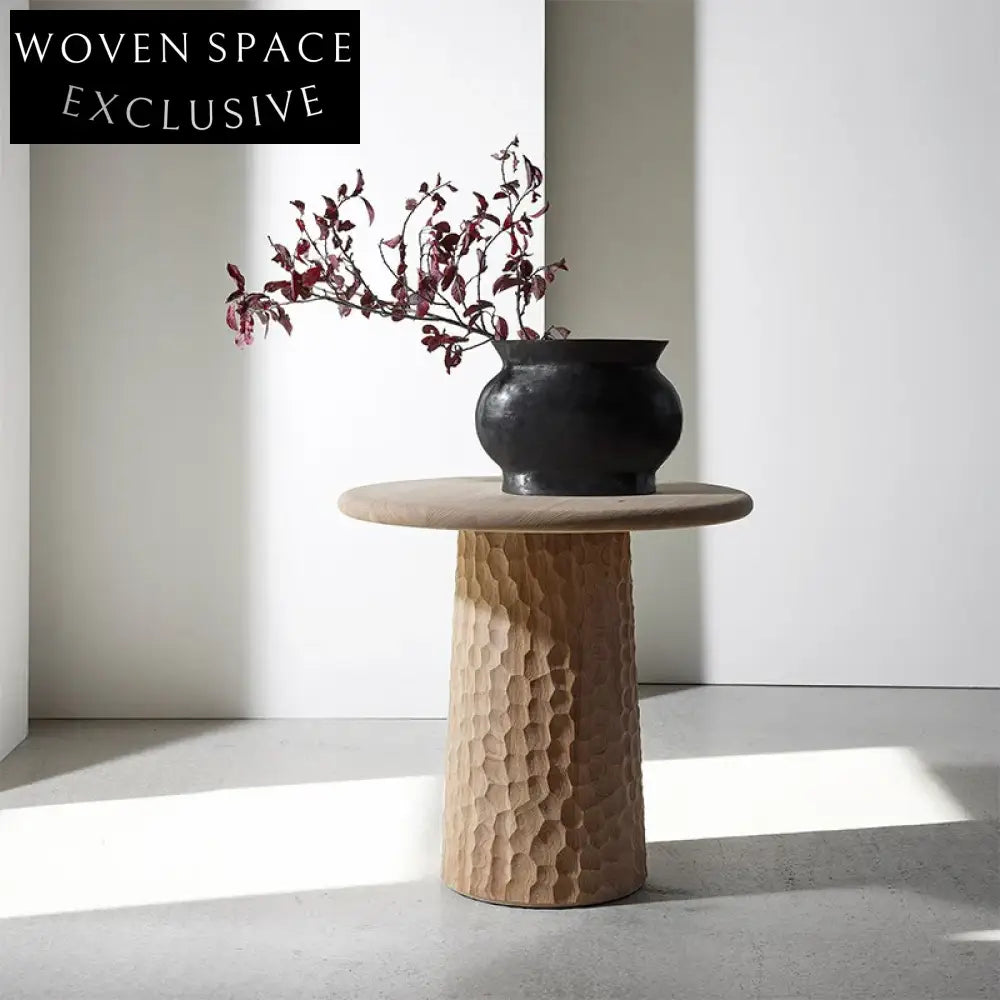 American Country Style Round Solid Wood Coffee Table with Irregular Pattern Design