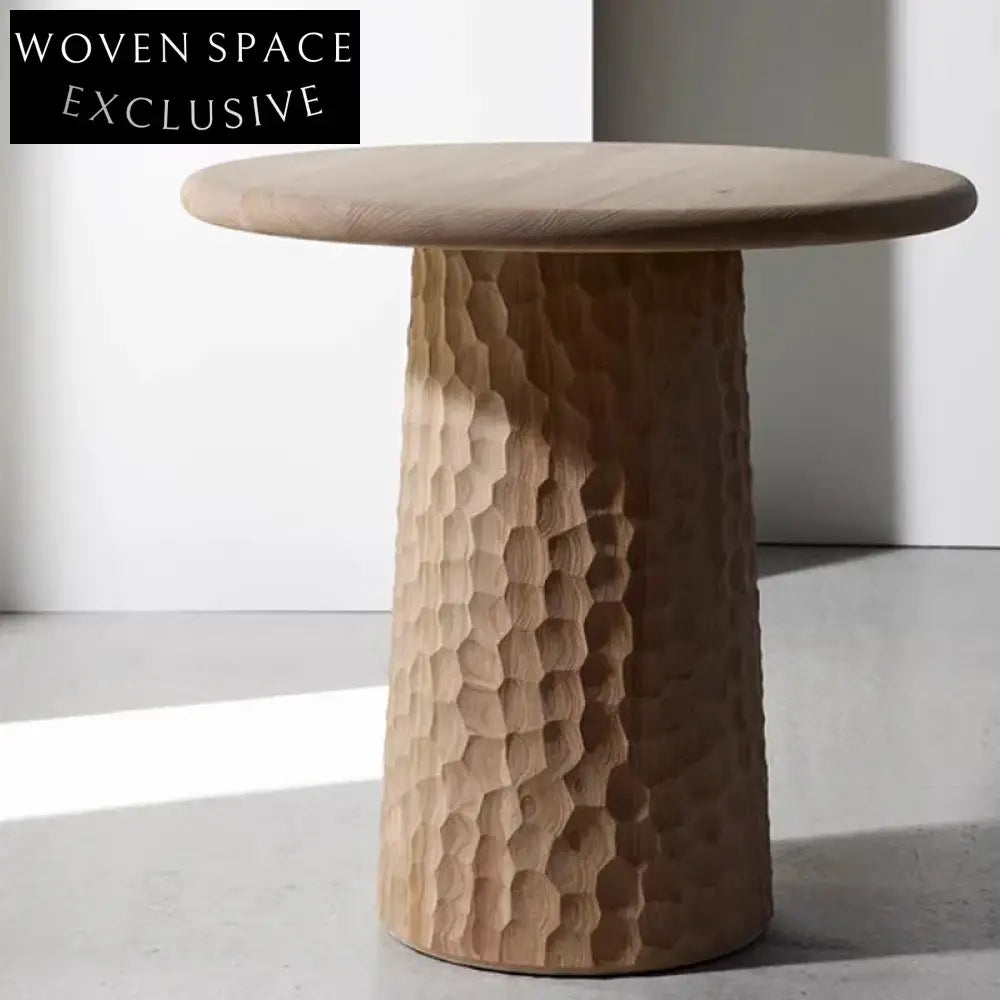 American Country Style Round Solid Wood Coffee Table with Irregular Pattern Design