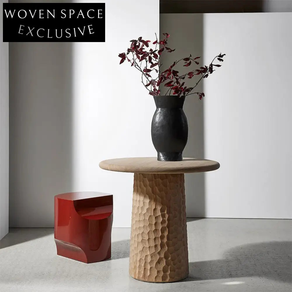 American Country Style Round Solid Wood Coffee Table with Irregular Pattern Design