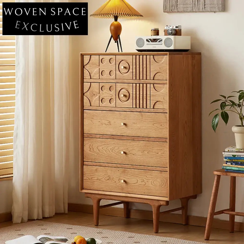 American Retro 5-Drawer High Sideboard Modern Living Room Cabinet