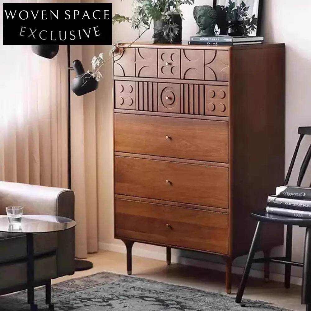 American Retro 5-Drawer High Sideboard Modern Living Room Cabinet