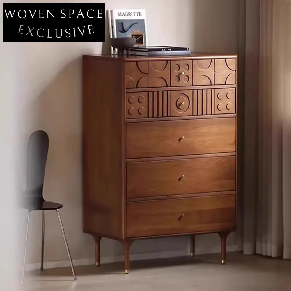 American Retro 5-Drawer High Sideboard Modern Living Room Cabinet