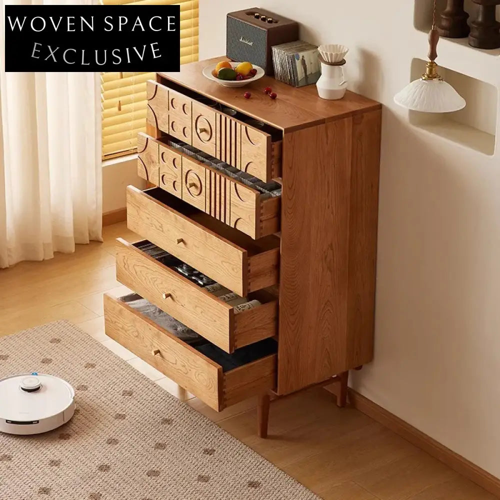 American Retro 5-Drawer High Sideboard Modern Living Room Cabinet