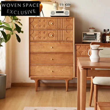 American Retro 5-Drawer High Sideboard Modern Living Room Cabinet