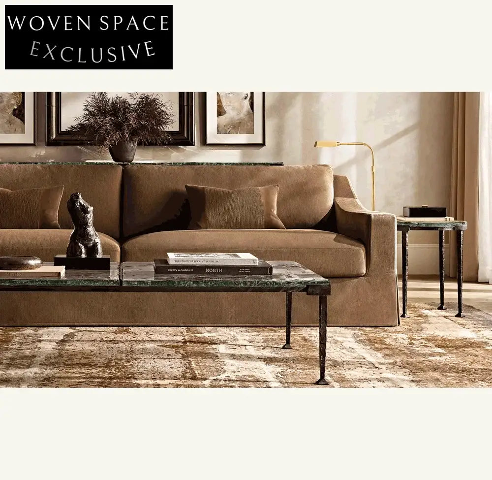 Luxury American Retro Rectangular Double Glass Coffee Table, Solid Iron Frame