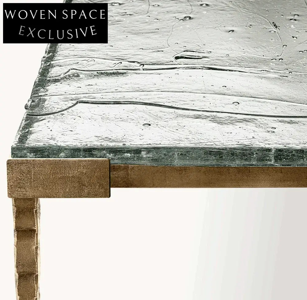 Luxury American Retro Rectangular Double Glass Coffee Table, Solid Iron Frame