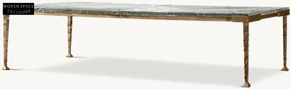 Luxury American Retro Rectangular Double Glass Coffee Table, Solid Iron Frame