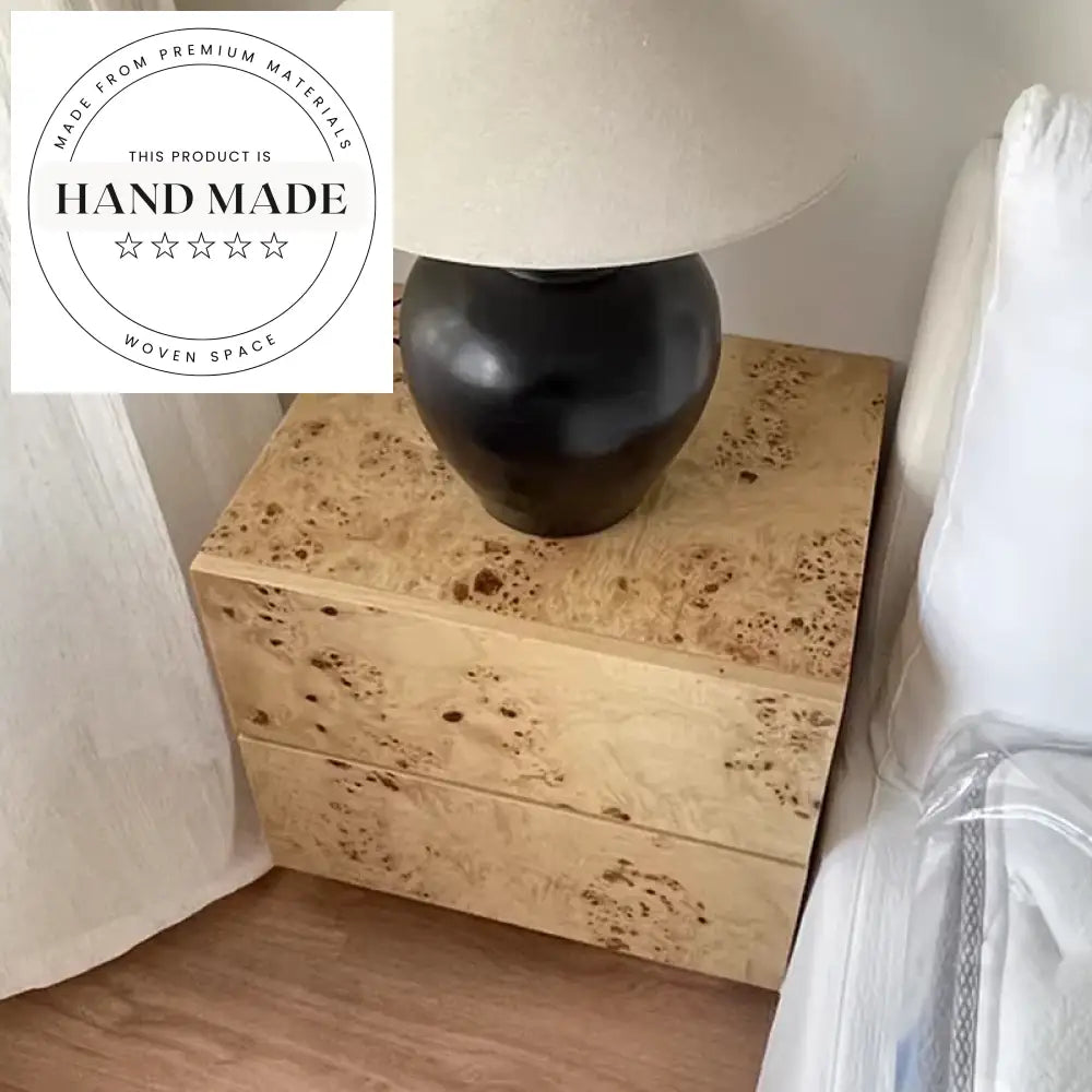 American Style Natural Burr Wood 2 Drawer Modern Nightstand