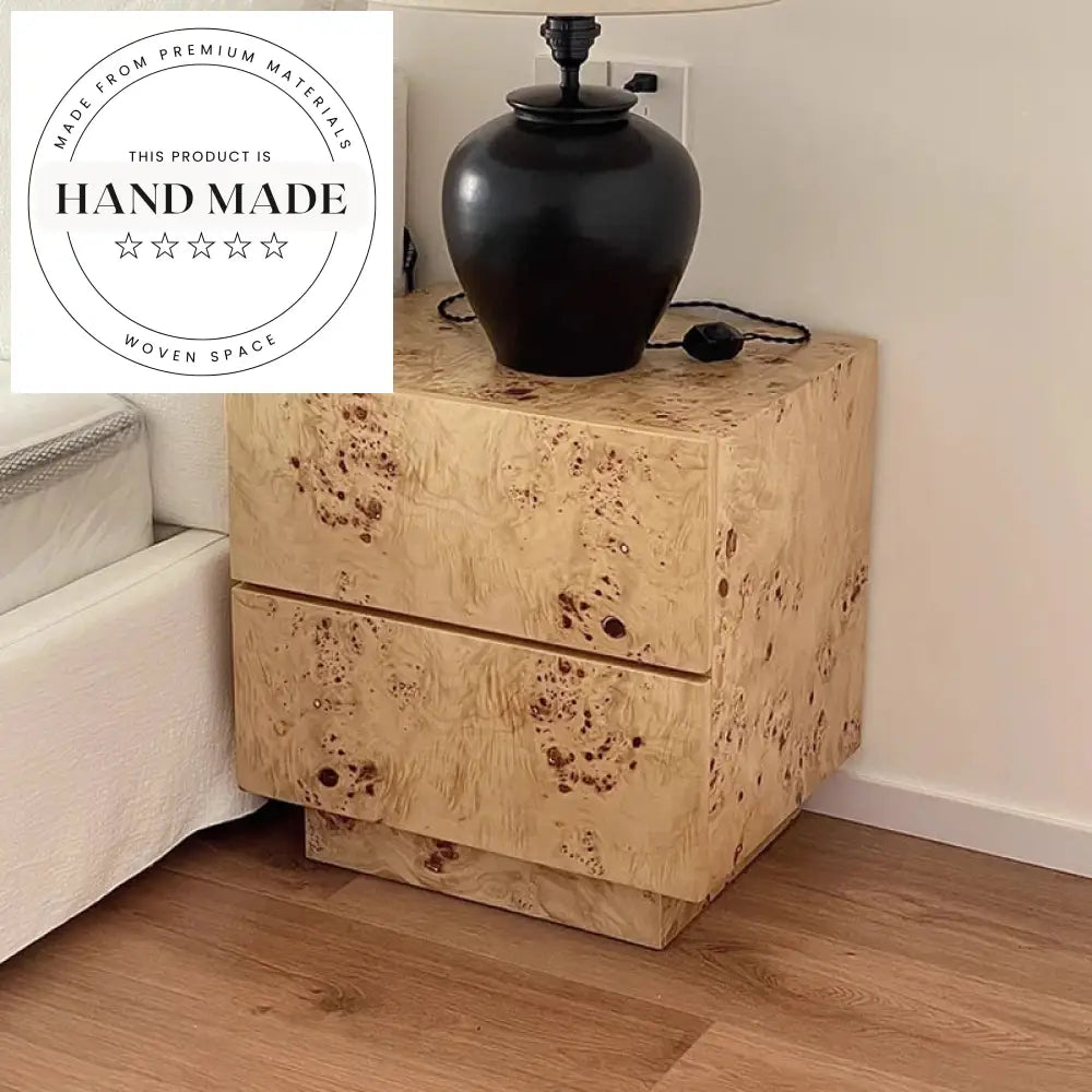 American Style Natural Burr Wood 2 Drawer Modern Nightstand