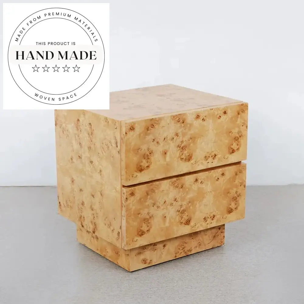 American Style Natural Burr Wood 2 Drawer Modern Nightstand