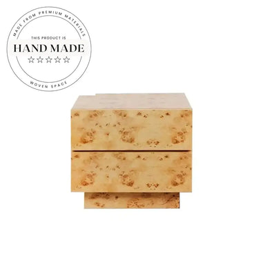 American Style Natural Burr Wood 2 Drawer Modern Nightstand