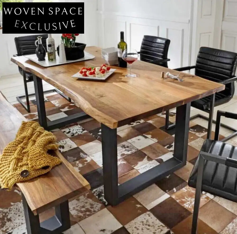 American Style Solid Pine Wood Dining Table with Sturdy Metal Legs