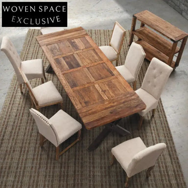 American Style Solid Pine Wood Dining Table with Sturdy Metal Legs